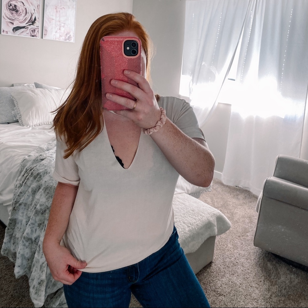 NWT Cream V Neck Tee